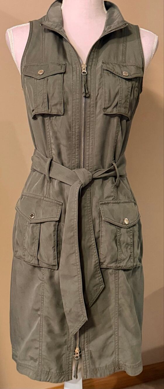 White House Black Market Green Utility Cargo Zip Front Dress Belted Size M